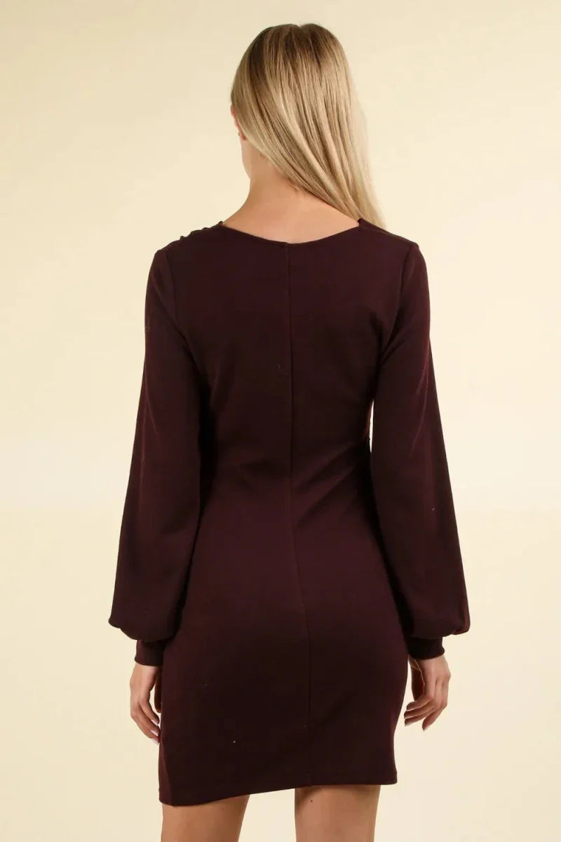 Womens Ruched Detail Bodycon Mini Dress with Asymmetrical Design