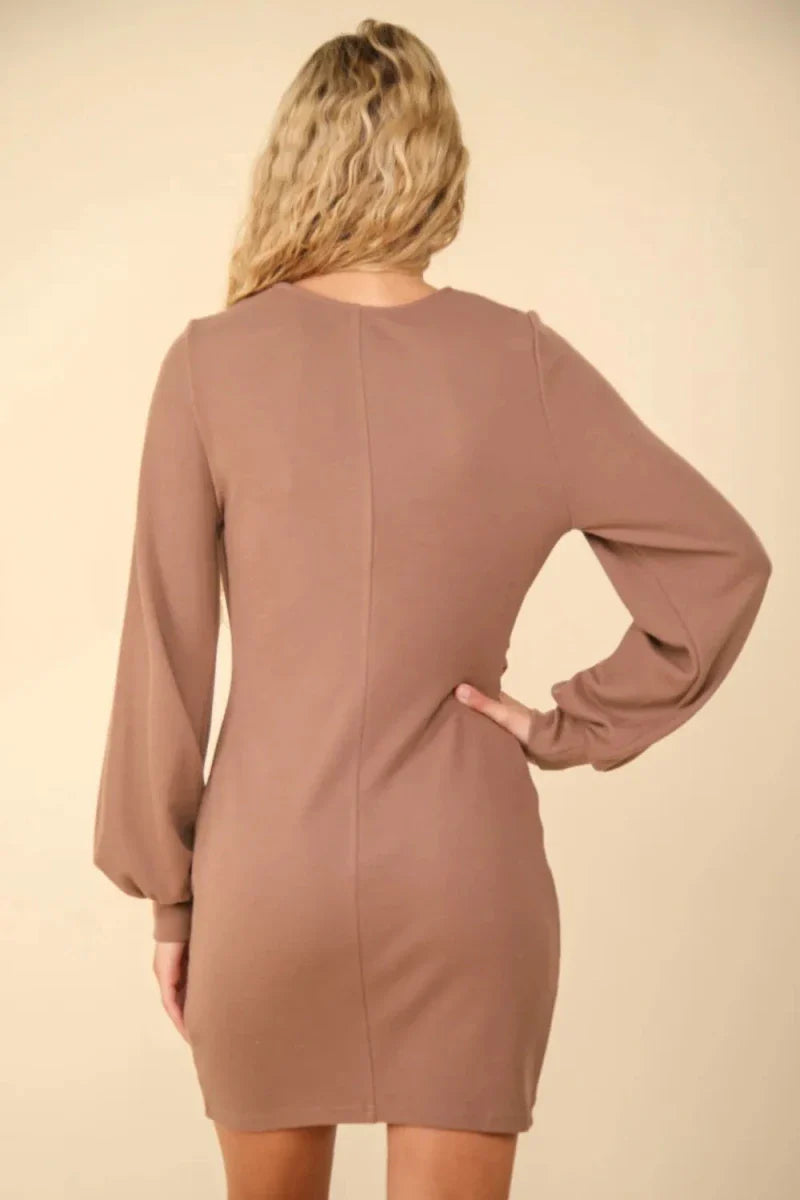 Women's Ruched Detail Bodycon Mini Dress with Asymmetrical Design