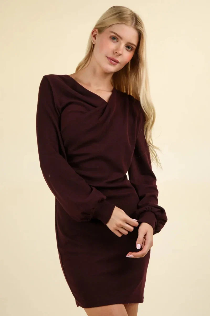 Womens Ruched Detail Bodycon Mini Dress with Asymmetrical Design