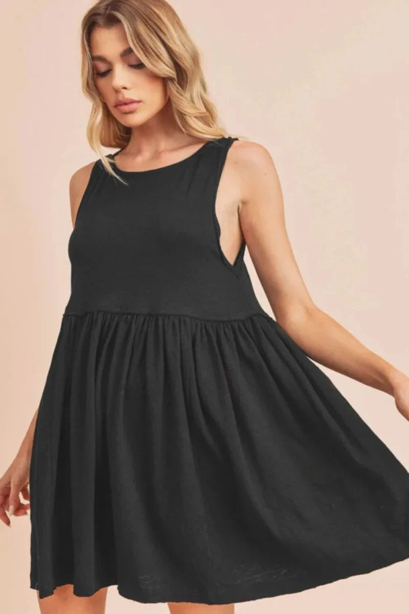 Women's Ruched Round Neck Mini Tank Dress