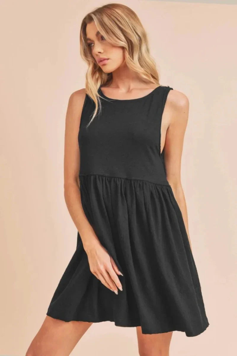 Women's Ruched Round Neck Mini Tank Dress