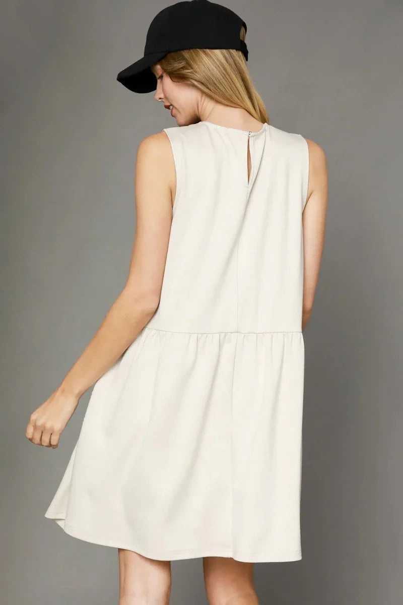 Women's Sleeveless Mini Dress with Pockets and Drawstring Waist