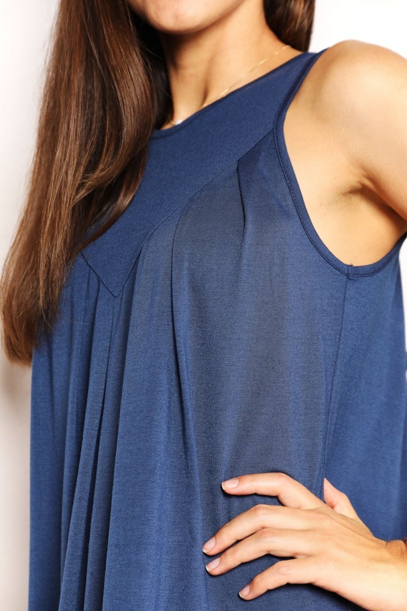 Blue Sleeveless Round Neck Mini Dress - Ribbed Knit Bodycon Women's Casual