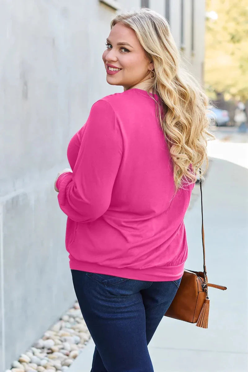 Women's Slightly Stretchy V-Neck Lantern Sleeve Blouse