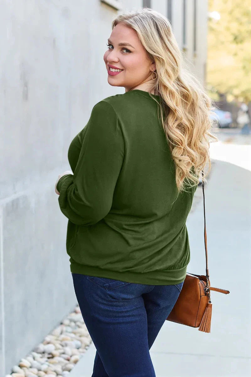 Women's Slightly Stretchy V-Neck Lantern Sleeve Blouse