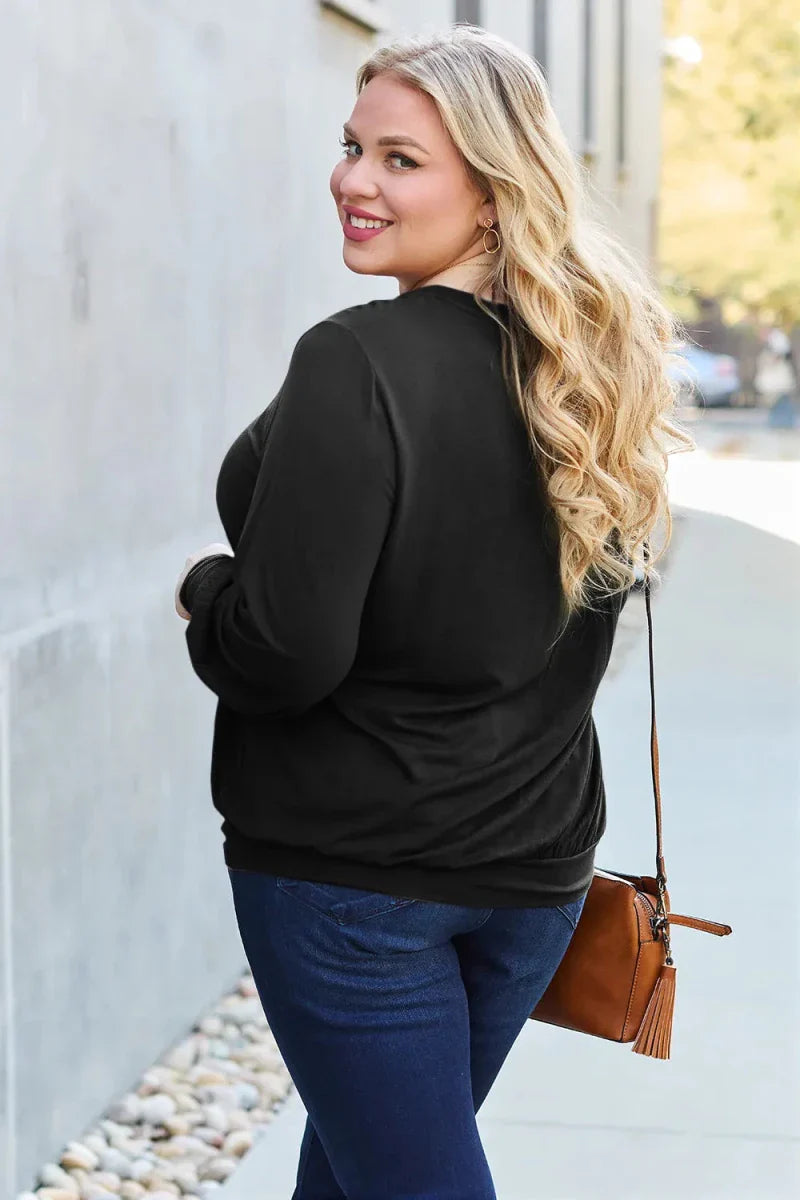 Women's Slightly Stretchy V-Neck Lantern Sleeve Blouse