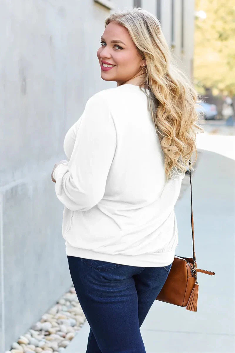 Women's Slightly Stretchy V-Neck Lantern Sleeve Blouse