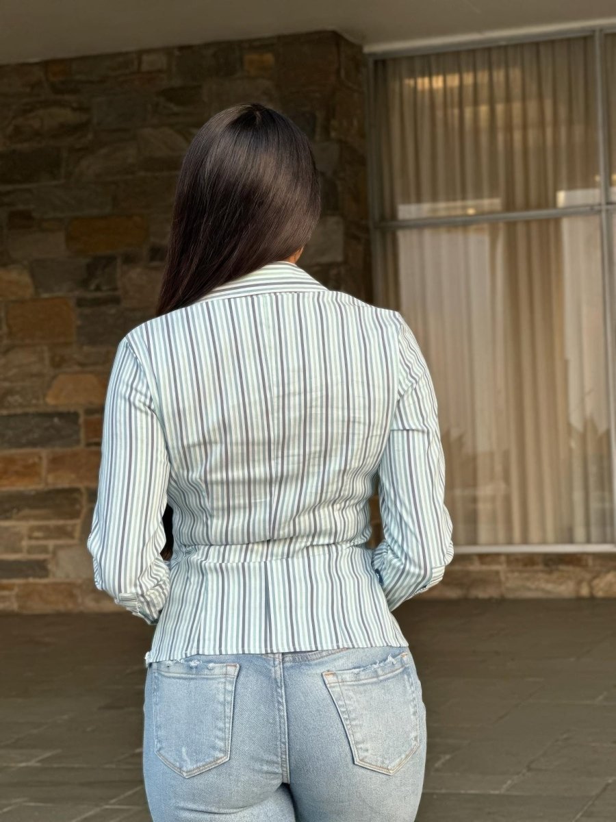 Blouse Stripe Asymmetric Button-Down
