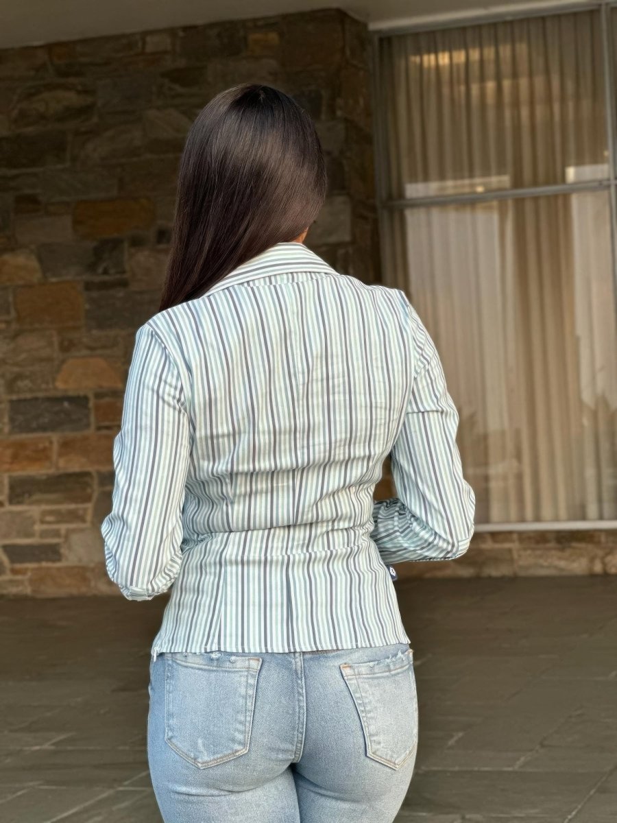 Blouse Stripe Asymmetric Button-Down