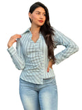 Blouse Stripe Asymmetric Button-Down