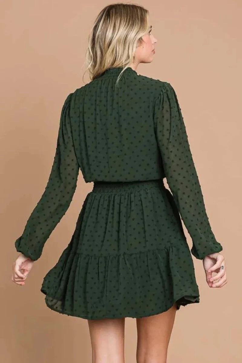 Women's Swiss Dot Smock Neck Mini Dress with Pockets