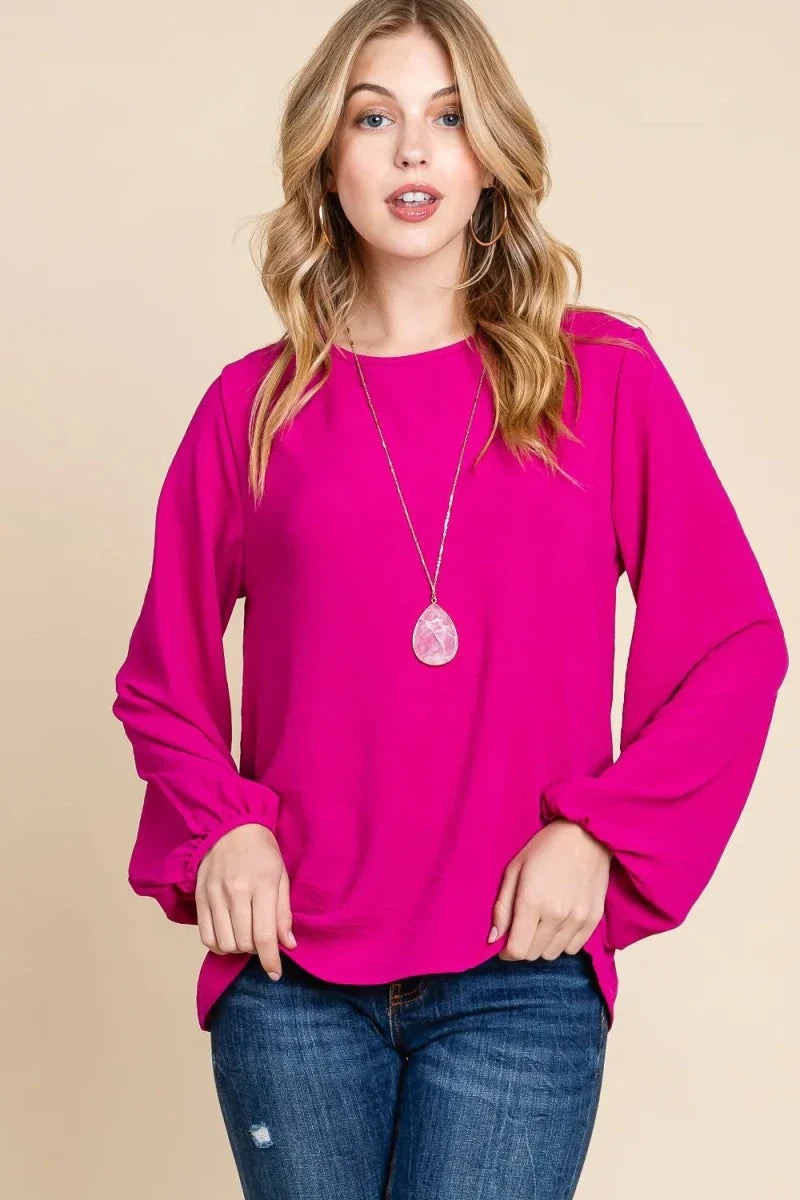 Women's Textured Balloon Sleeve Blouse with Relaxed Fita