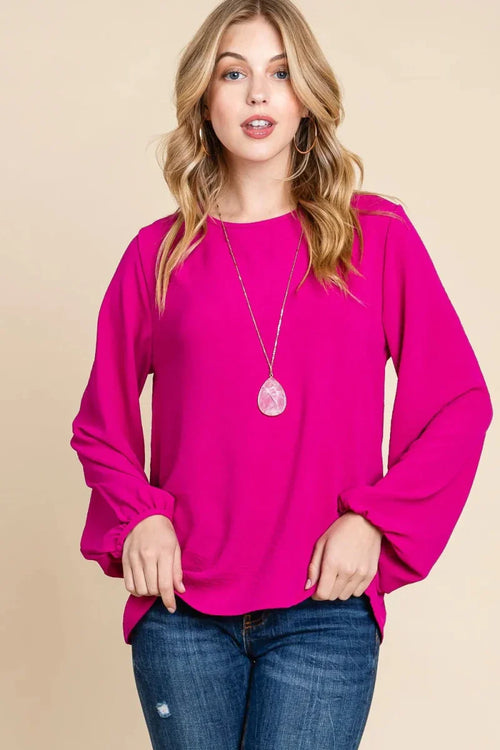 Women's Textured Balloon Sleeve Blouse with Relaxed Fita