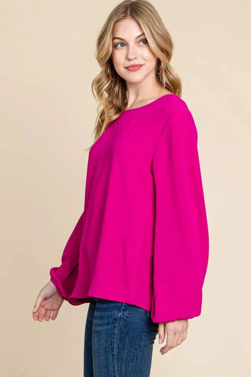Women's Textured Balloon Sleeve Blouse with Relaxed Fita