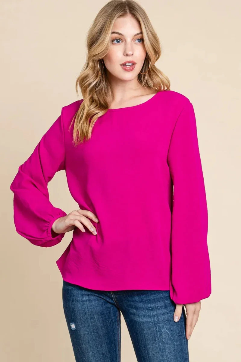Women's Textured Balloon Sleeve Blouse with Relaxed Fita