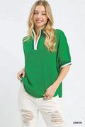 Top Textured Knit with Striped Trim Detail