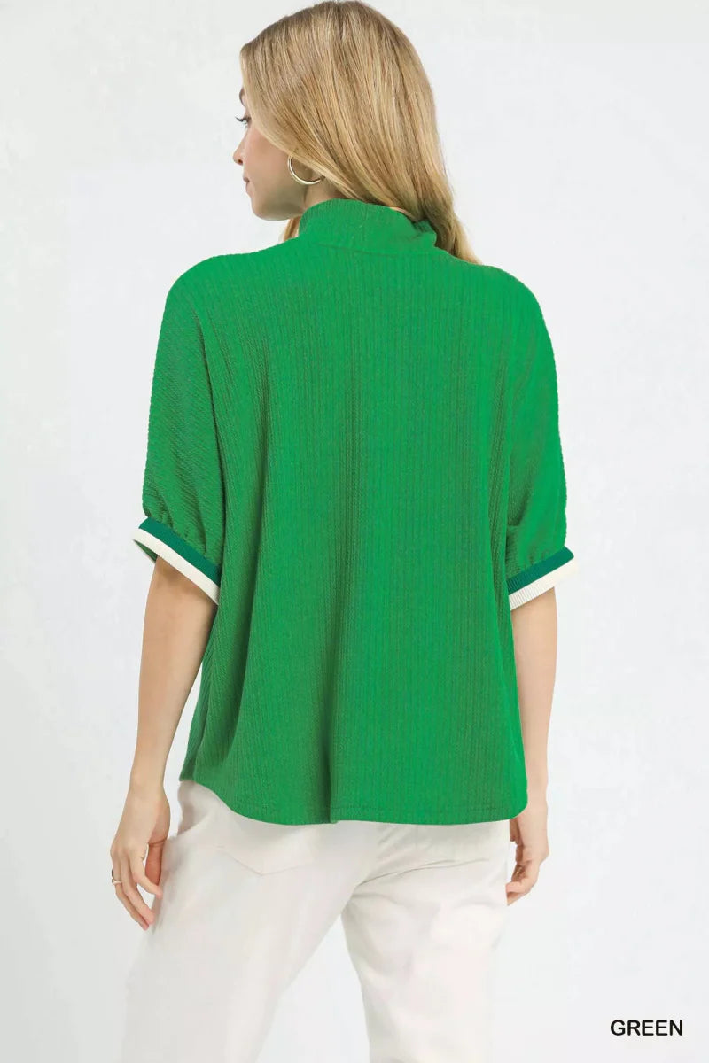 Top Textured Knit with Striped Trim Detail