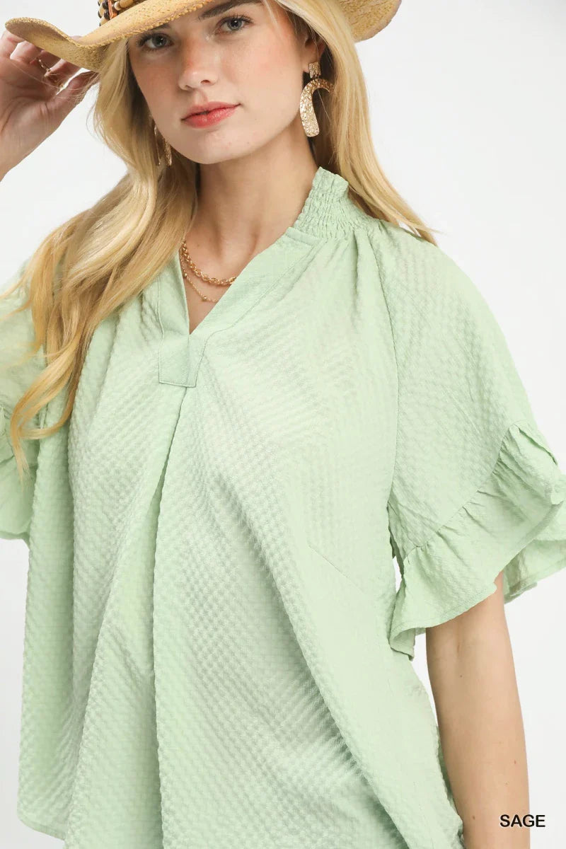 Women's Textured Ruffle Sleeve Blouse for Casual Outfits