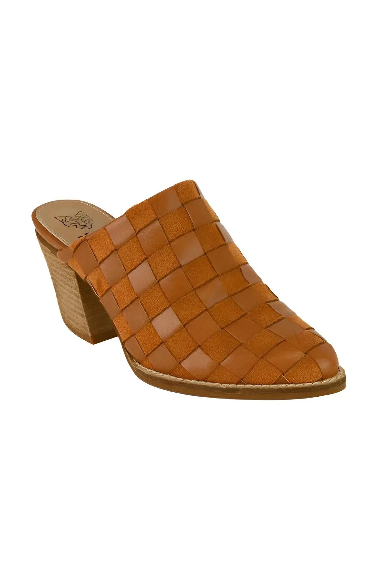 Woven Checkerboard Block Heel Mule Shoes