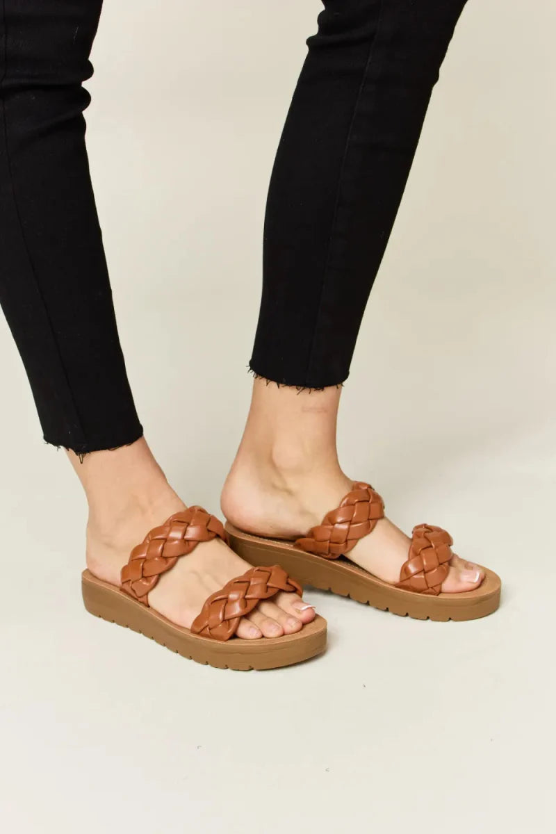 Woven dual band platform sandals for women – flat heel 1 inch