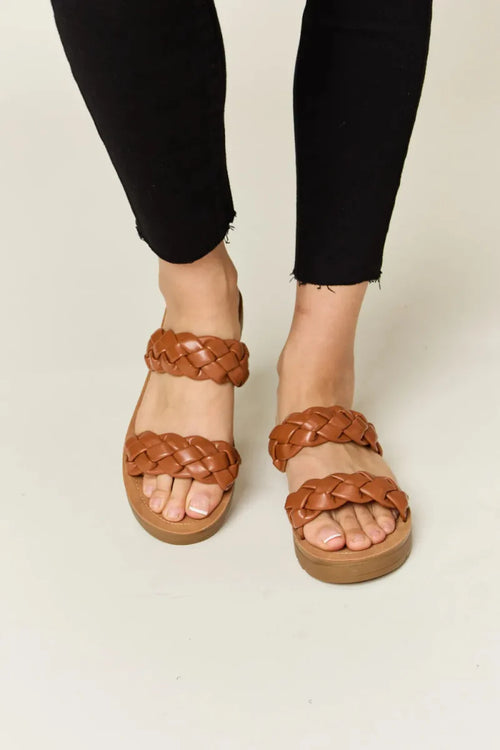 Woven dual band platform sandals for women – flat heel 1 inch