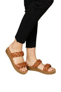 Woven dual band platform sandals for women – flat heel 1 inch