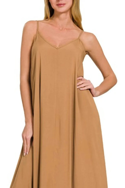 Woven Arc Hem Cami Dress With Pockets – Rayon Style