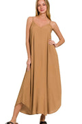 Woven Arc Hem Cami Dress With Pockets – Rayon Style