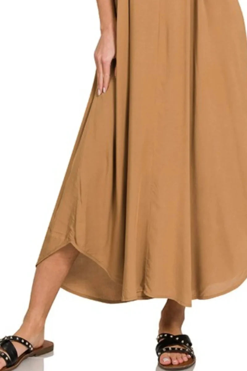 Woven Arc Hem Cami Dress With Pockets – Rayon Style